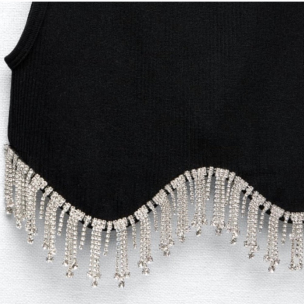 Zara Womens Black Sleeveless high neck top. Jewel appliqué at hem.Black - Picture 6 of 10